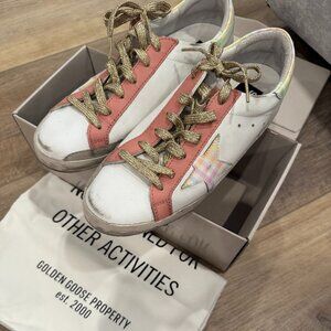 Golden Goose Sneakers - Pink / Gray with Gold Glitter Laces - Size 38
